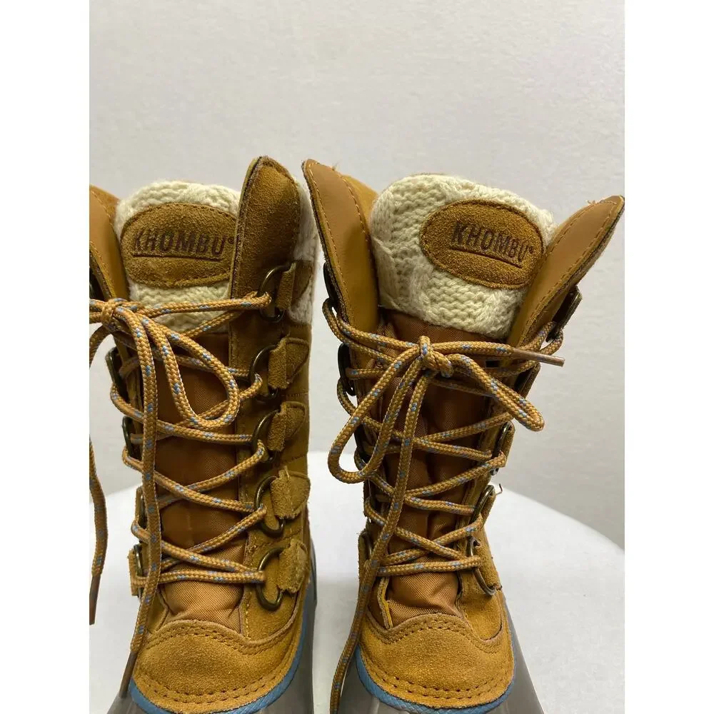 Khumba Woman's Cozy Tall Lace Up Pac Suede‎ Knit Snow Duck Boots- Size 6